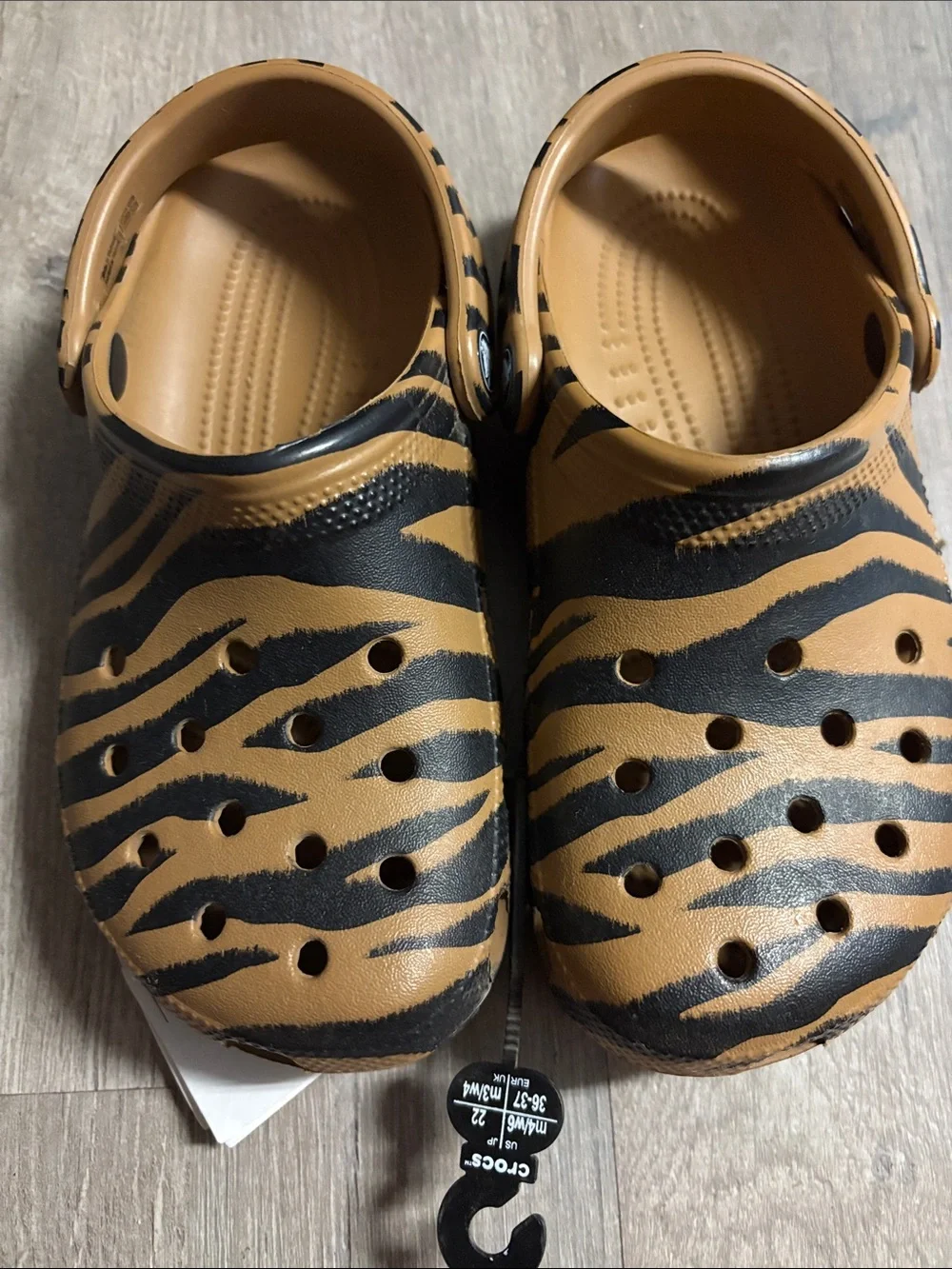 CROCS Kids Tiger Stripe Clogs - Tan & Black